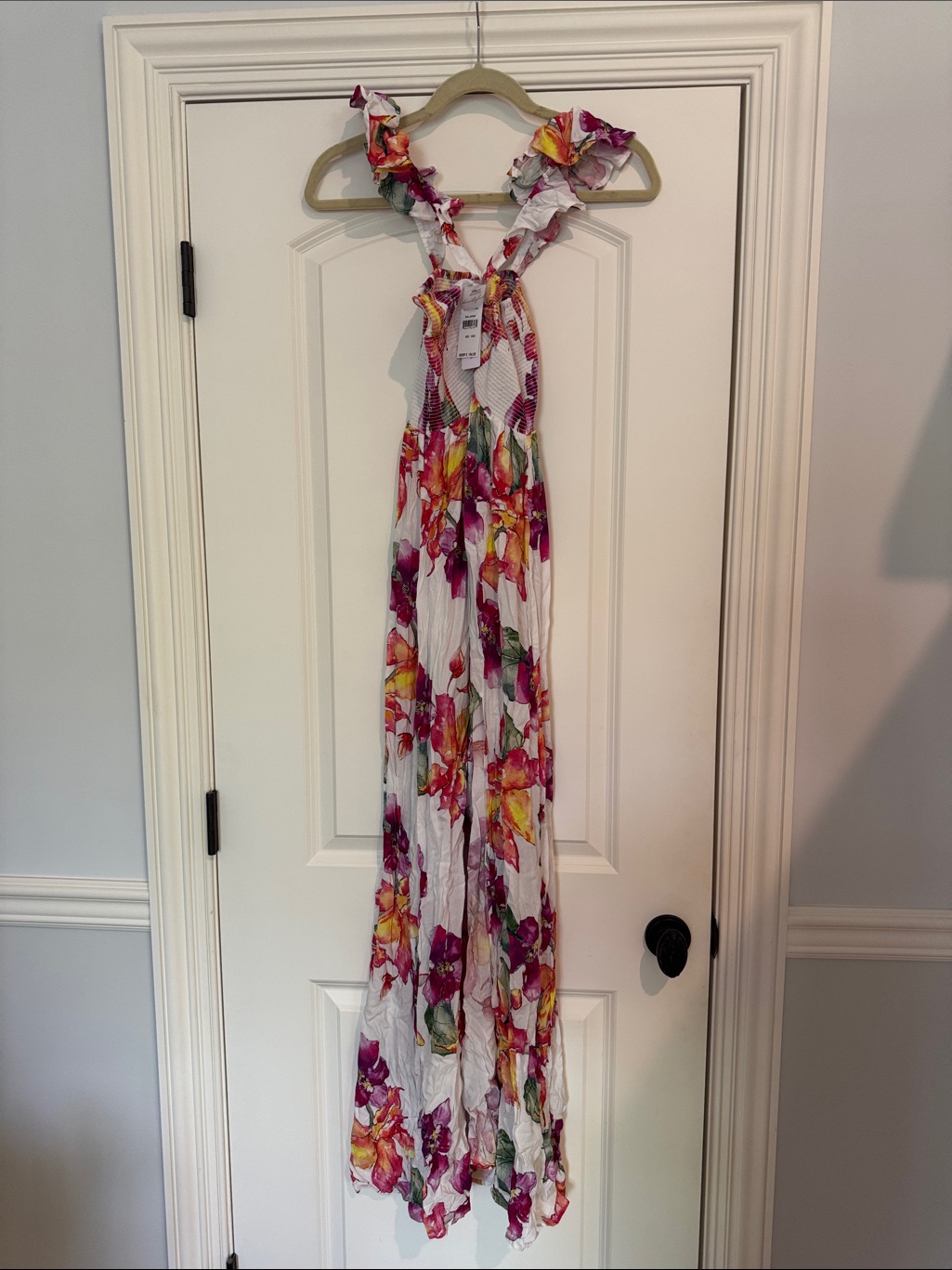 Nwt Pilyq White Floral Maxi Dress With Pink, Yellow & Green Print